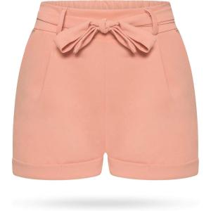 Kendindza Short d&rsquo;été pour Femmes | Short avec Noeud à Nouer | Bermudes | Les Couleur Unies(Rose)