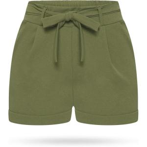 Kendindza Short d&rsquo;été pour Femmes | Short avec Noeud à Nouer | Bermudes | Les Couleur Unies(Vert)