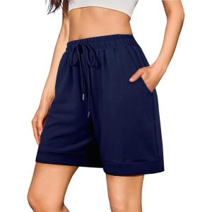 Short Sport Femme Coton Pantalon de Jogging Court avec Poches(Bleu Foncé)