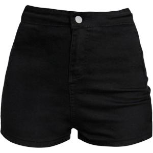 Short en jean décontracté pour femme, taille haute, pantalon amincissant, couleur unie, style court, élégant, pour le travail, l&rsquo;été, le quotidien(Noir)
