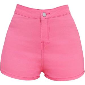 Short en jean décontracté pour femme, taille haute, pantalon amincissant, couleur unie, style court, élégant, pour le travail, l&rsquo;été, le quotidien(Rose)