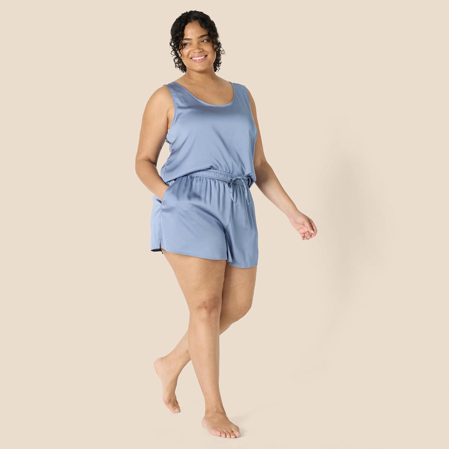 imageAmazon Essentials Femme Ensemble de Vtements de Nuit Dbardeur et Short en SatinBleu Gris