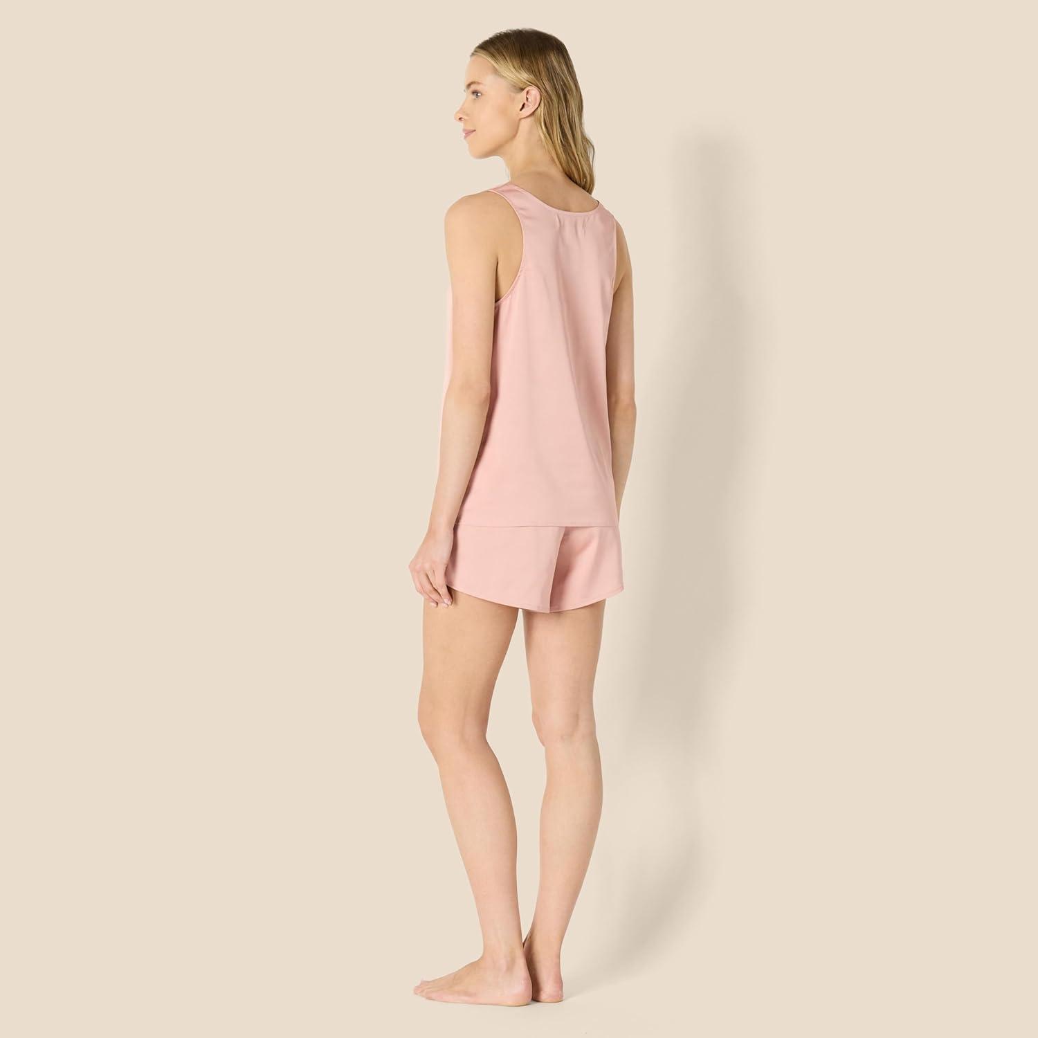 imageAmazon Essentials Femme Ensemble de Vtements de Nuit Dbardeur et Short en SatinRos Gris