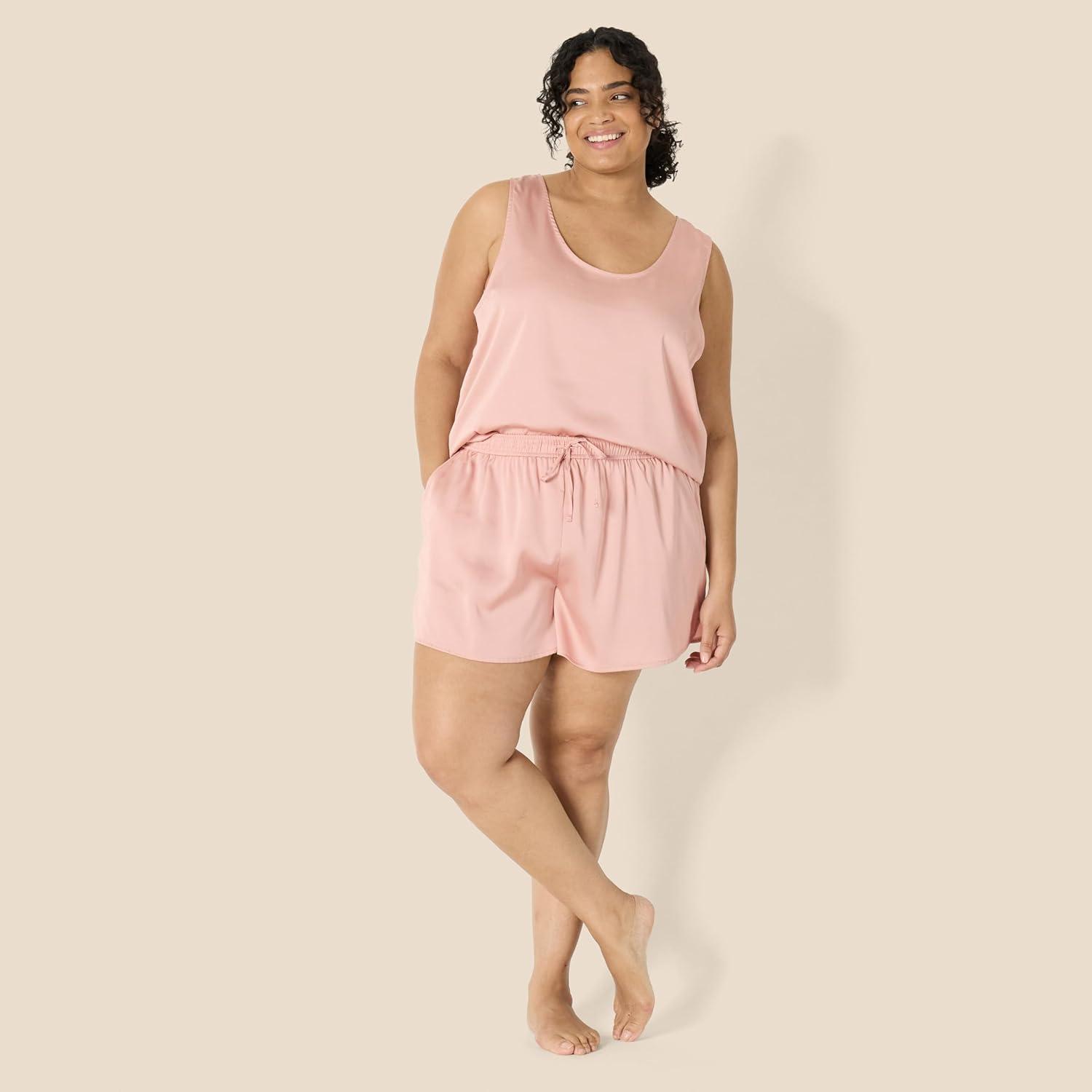 imageAmazon Essentials Femme Ensemble de Vtements de Nuit Dbardeur et Short en SatinRos Gris