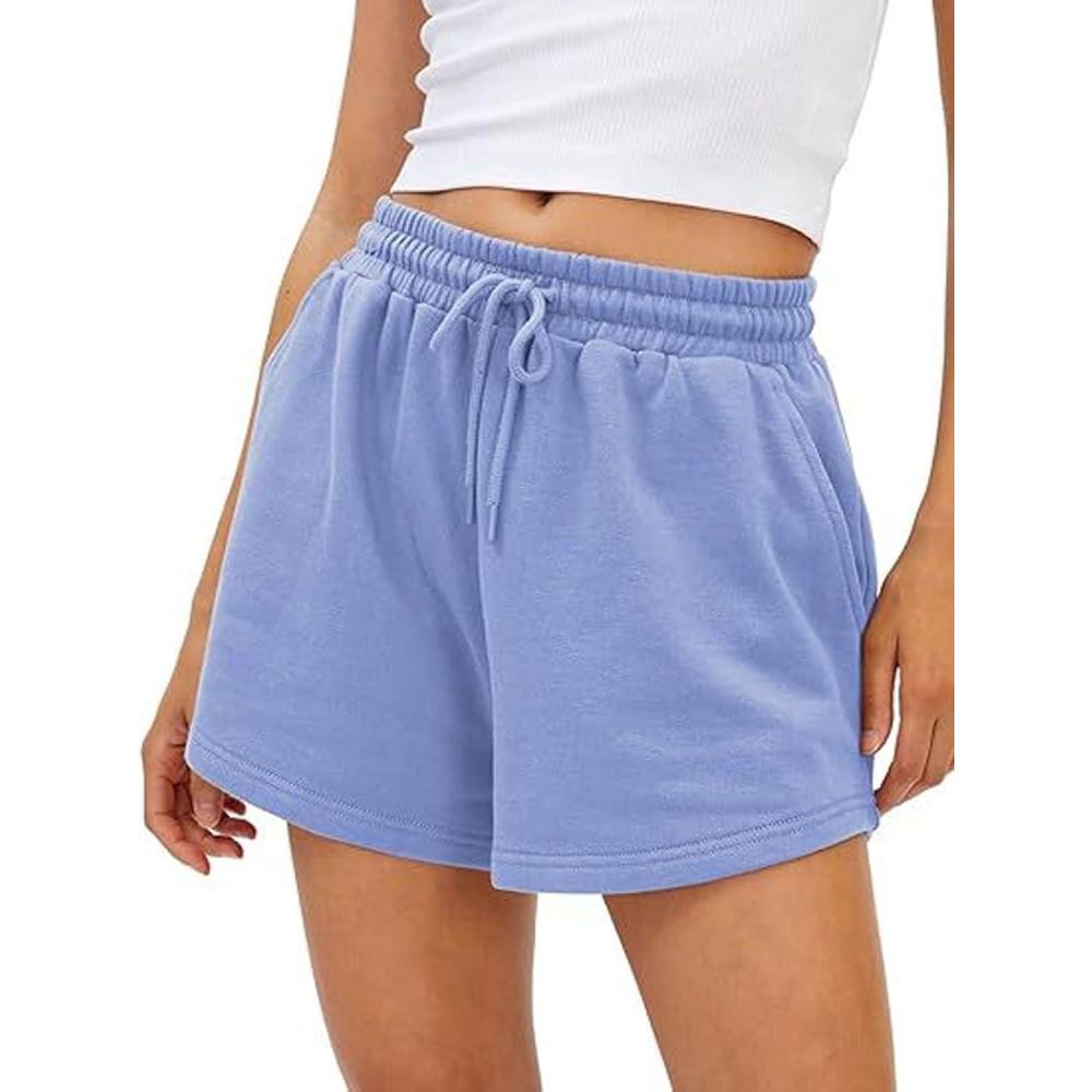 imageRayson Short Femme Ete Lger Taille Haute avec Poches Shorts de Sport pour Femmes Taille lastique Rglable Pantalon Court pour Yoga Jogging RunningBleu