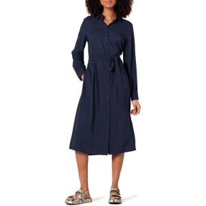 Amazon Essentials Robe-chemise mi-longue en tissu georgette à manches longues Femme(Bleu Marine)