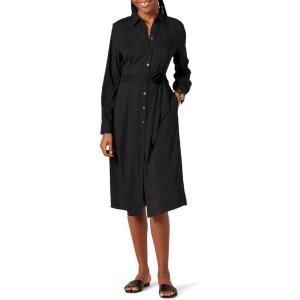 Amazon Essentials Robe-chemise mi-longue en tissu georgette à manches longues Femme(Noir)