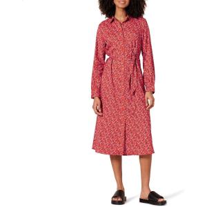 Amazon Essentials Robe-chemise mi-longue en tissu georgette à manches longues Femme(Rouge Tomate Jaune Floral)