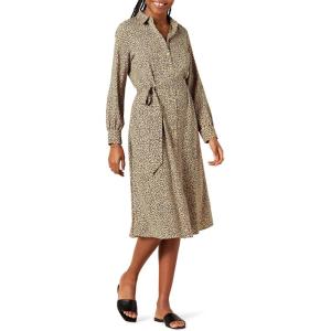 Amazon Essentials Robe-chemise mi-longue en tissu georgette à manches longues Femme(Taupe Léopard)