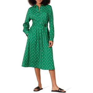 Amazon Essentials Robe-chemise mi-longue en tissu georgette à manches longues Femme(Vert)