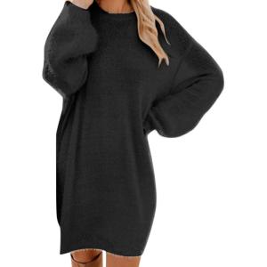 Générique Robe Pull Femme Hiver Chic Et Elegant Robe Manche Longue Hiver Femme Grande Taille Robes Longues Femmes Sexy Chaude Dress Oversize Jupe Col Rond Couleur Unie(00 Black)