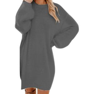 Générique Robe Pull Femme Hiver Chic Et Elegant Robe Manche Longue Hiver Femme Grande Taille Robes Longues Femmes Sexy Chaude Dress Oversize Jupe Col Rond Couleur Unie(03 Grey)