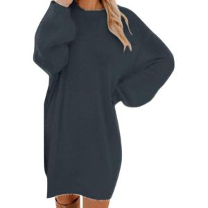 Générique Robe Pull Femme Hiver Chic Et Elegant Robe Manche Longue Hiver Femme Grande Taille Robes Longues Femmes Sexy Chaude Dress Oversize Jupe Col Rond Couleur Unie(01 Grey)