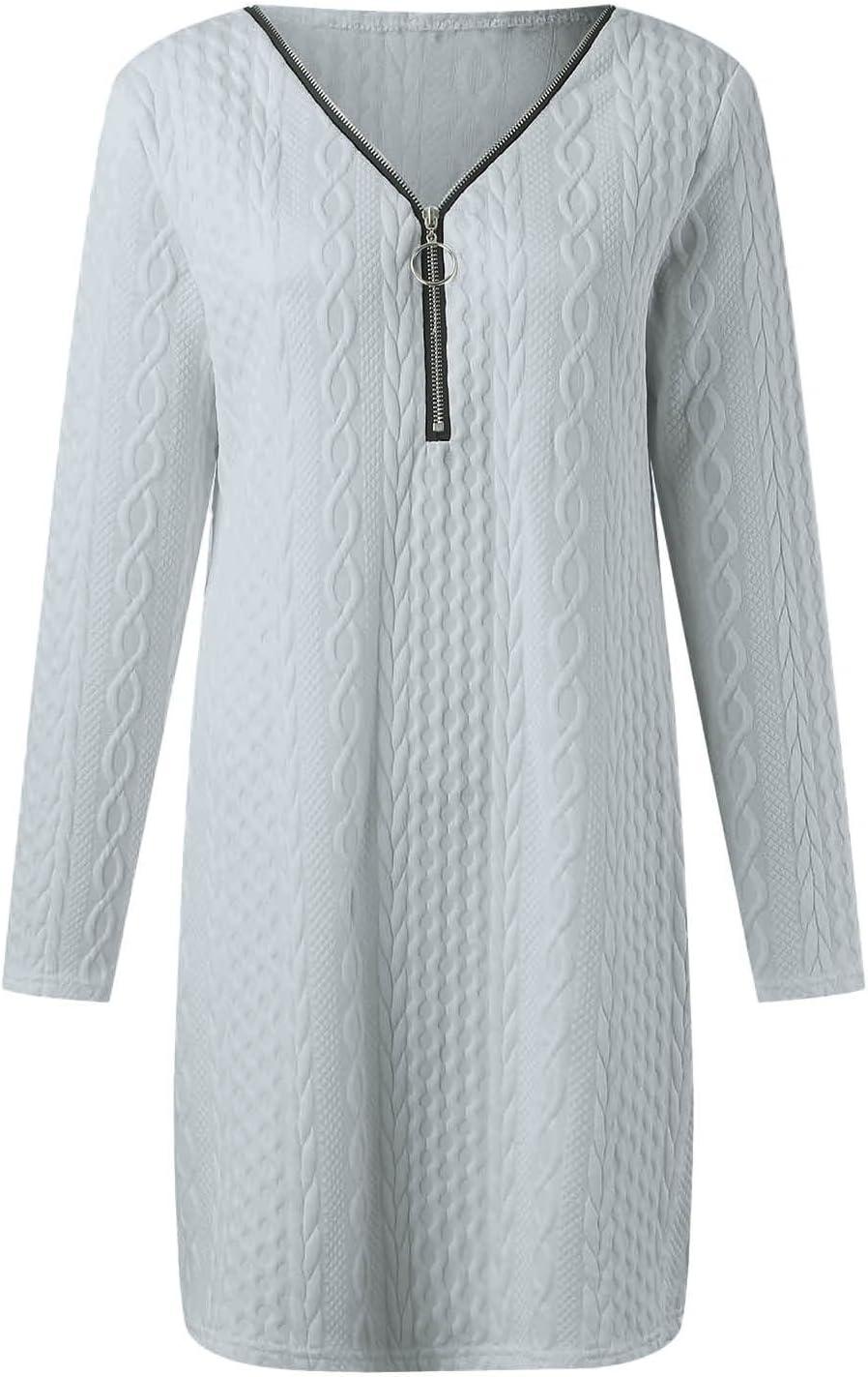 imageGnrique Robe Pull Femme Col V Dentelle Ample en Maille Long Pullover Tricot Robe De Nol Manche Longue Robe De Soire Mini Robe Sweat Dcontract01 Gris