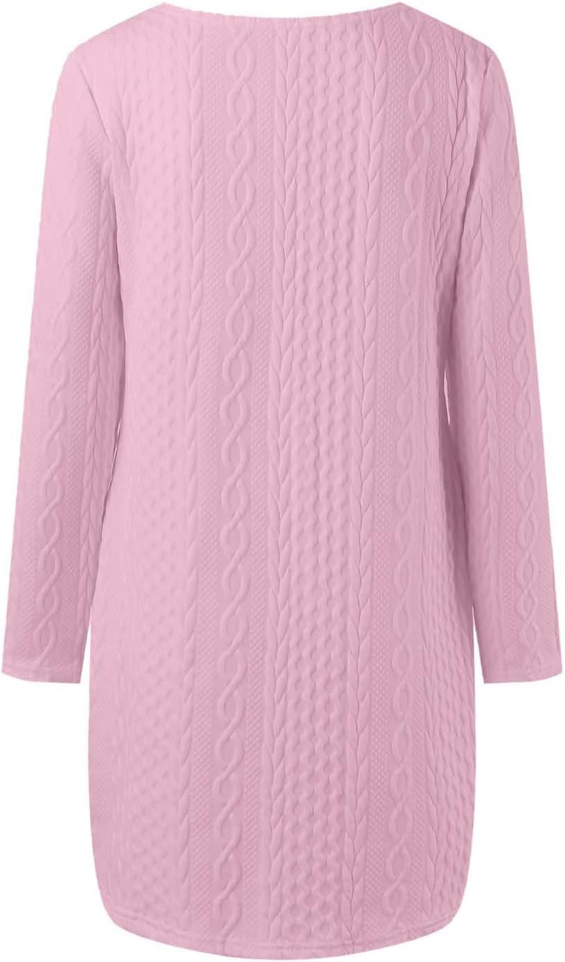 imageGnrique Robe Pull Femme Col V Dentelle Ample en Maille Long Pullover Tricot Robe De Nol Manche Longue Robe De Soire Mini Robe Sweat Dcontract01 Rose