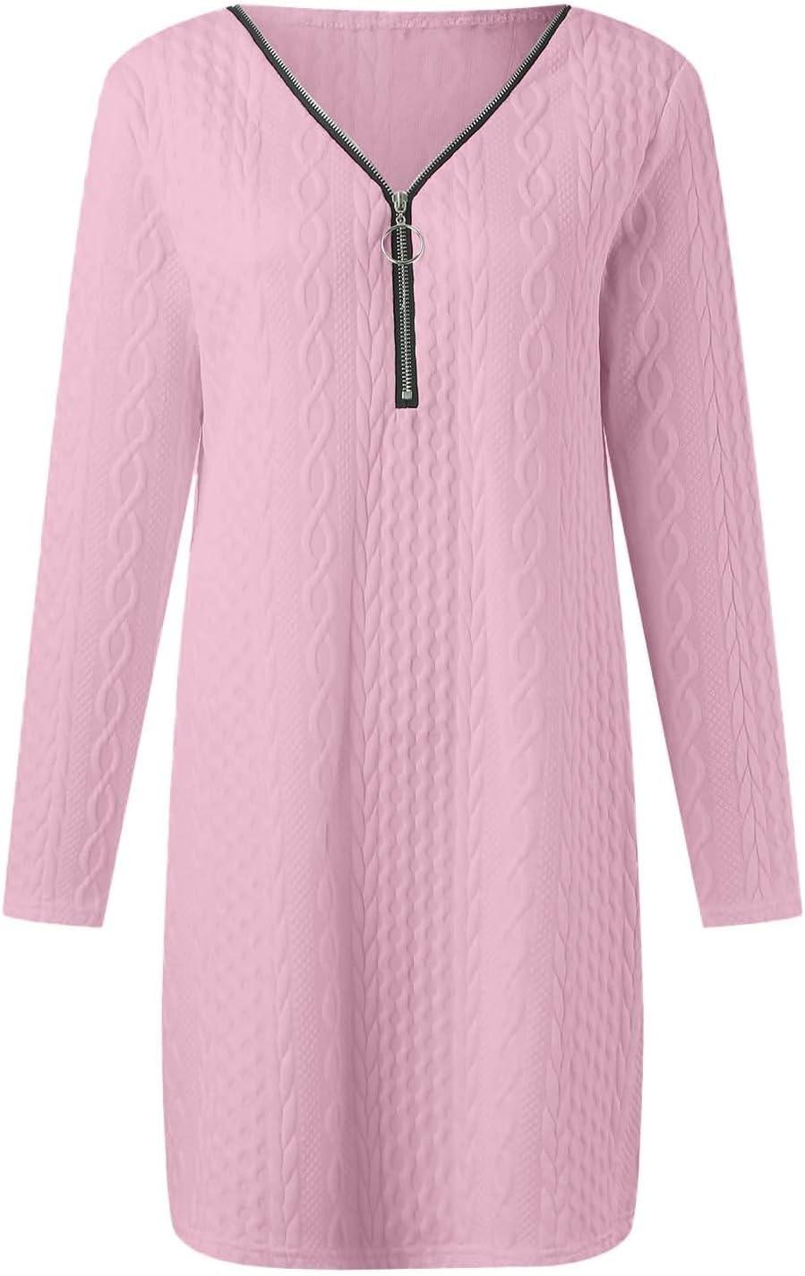 imageGnrique Robe Pull Femme Col V Dentelle Ample en Maille Long Pullover Tricot Robe De Nol Manche Longue Robe De Soire Mini Robe Sweat Dcontract01 Rose
