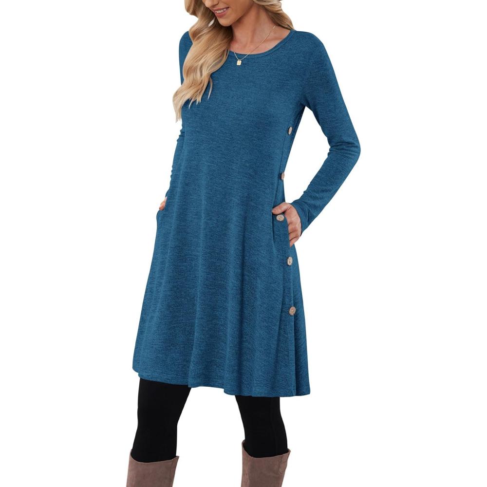 imageMOLERANI Robe Pull pour Femme Manches Longues Robe Tunique boutonne dcontracte avec PochesBleu Royal