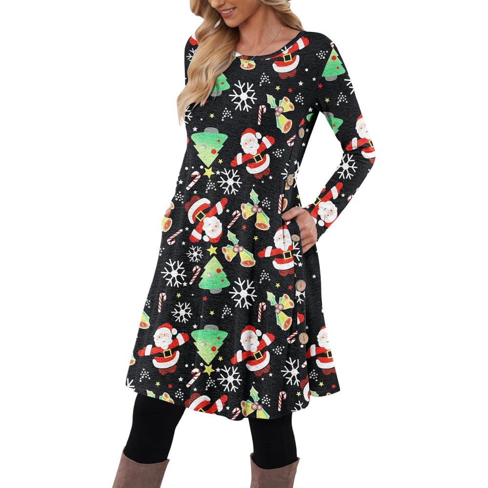 imageMOLERANI Robe Pull pour Femme Manches Longues Robe Tunique boutonne dcontracte avec PochesPre Nol
