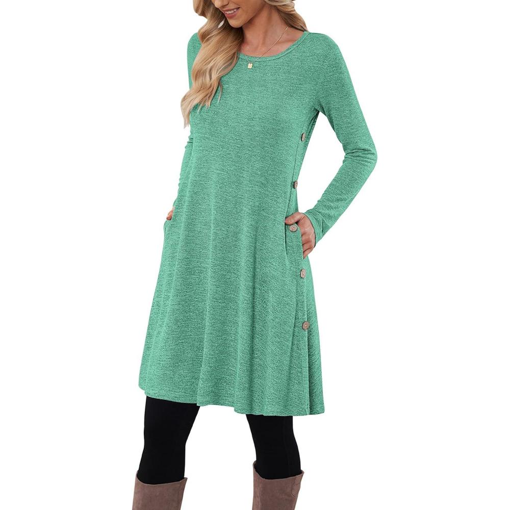 imageMOLERANI Robe Pull pour Femme Manches Longues Robe Tunique boutonne dcontracte avec PochesVert