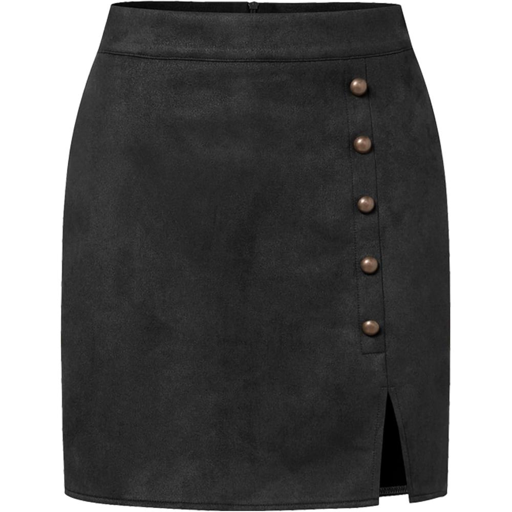 image:imageFemme Mini Jupe Asymtrique en Faux Sude Elastique Taille Haute EleganteNoir01