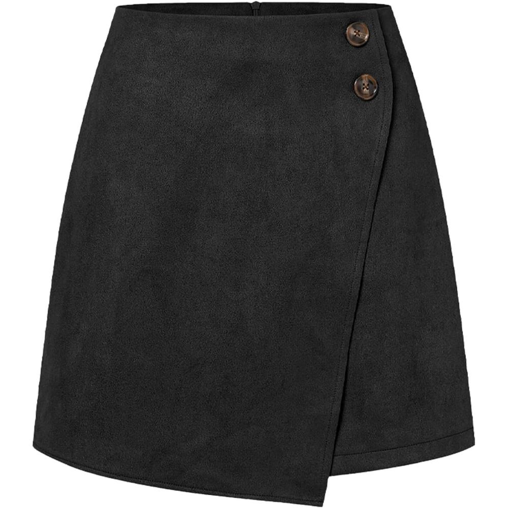 image:imageFemme Mini Jupe Asymtrique en Faux Sude Elastique Taille Haute EleganteNoir02