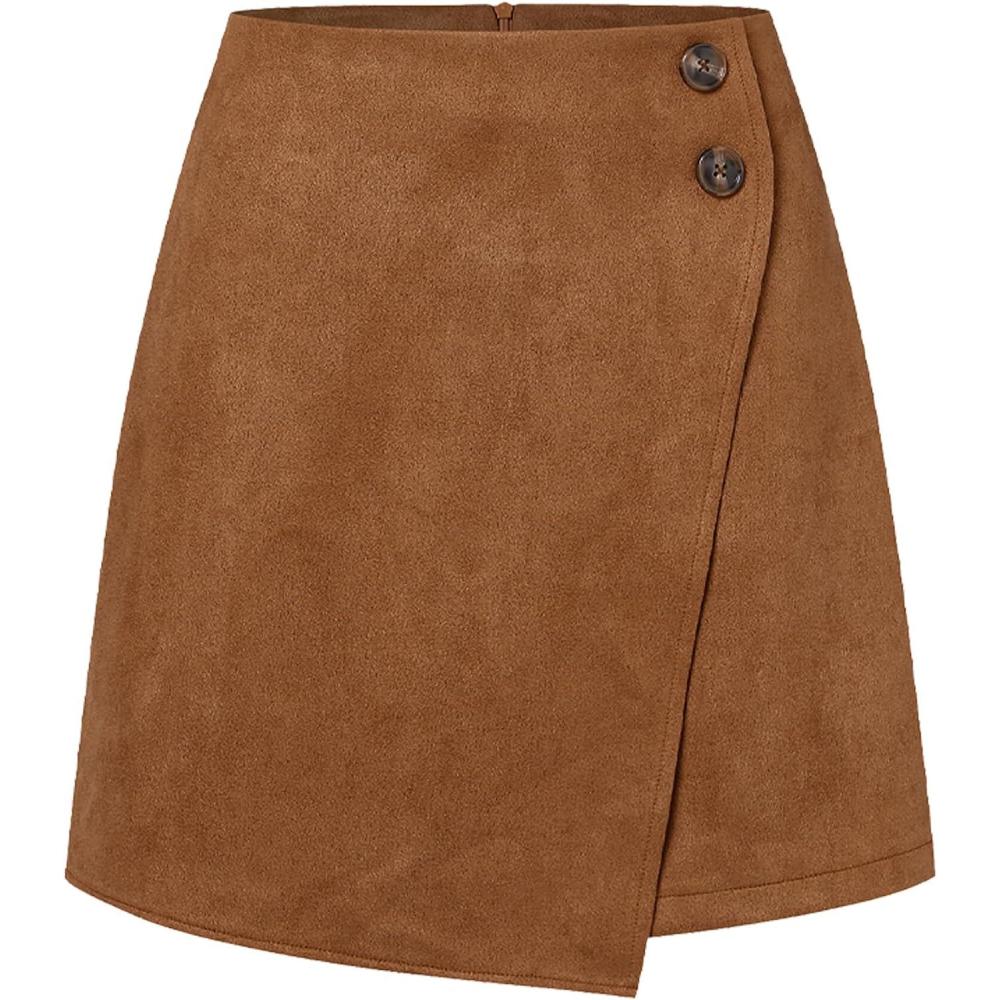 image:imageFemme Mini Jupe Asymtrique en Faux Sude Elastique Taille Haute ElegantePersimmon 02