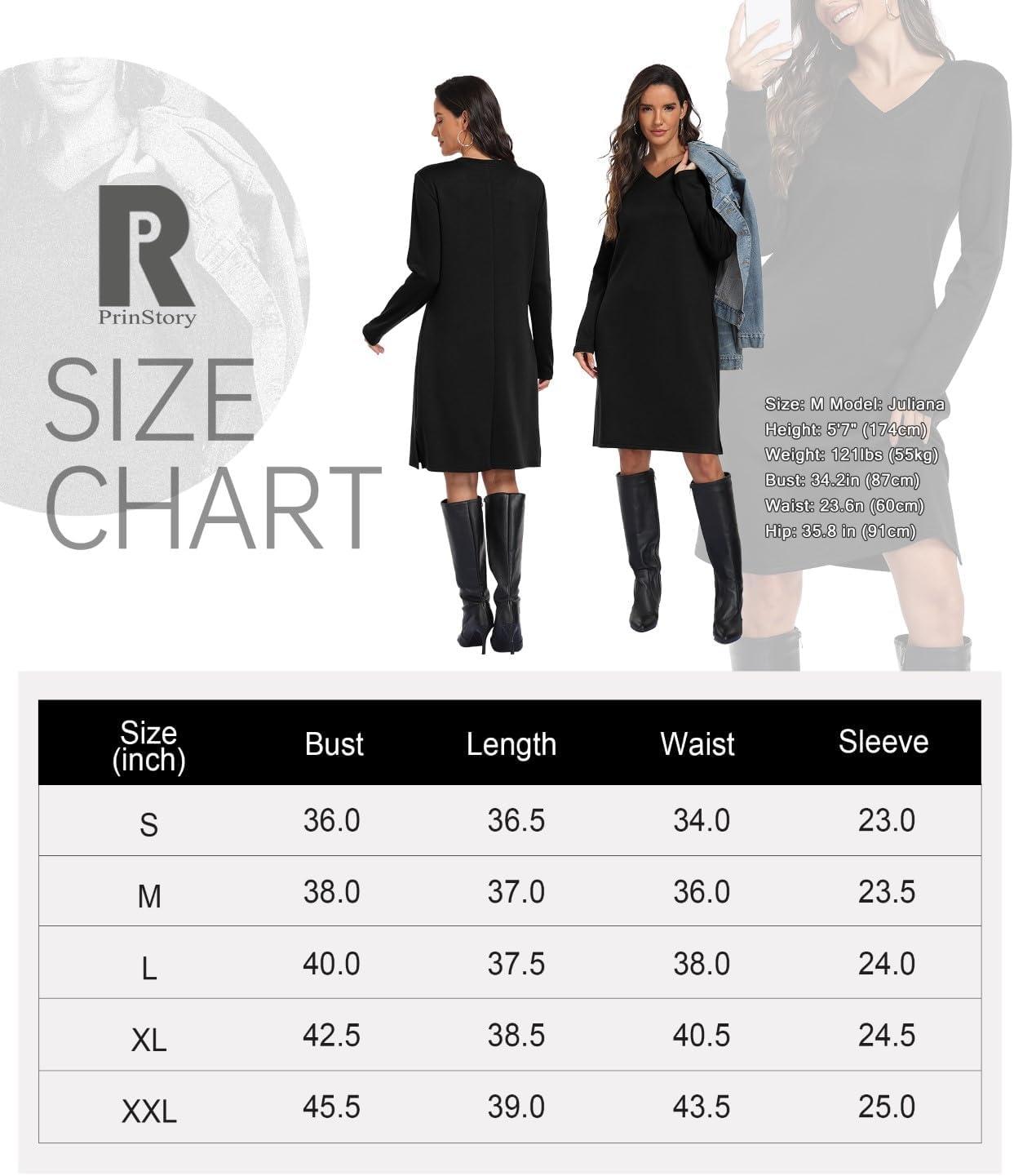 image:imagePrinStory Robe pour femme Pull dhiver manches longues avec poche latrale Longueur genou Coupe droiteNoir