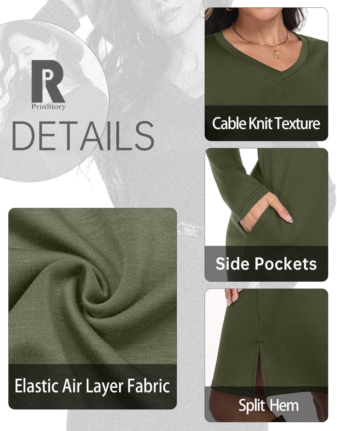 image:imagePrinStory Robe pour femme Pull dhiver manches longues avec poche latrale Longueur genou Coupe droiteNoir