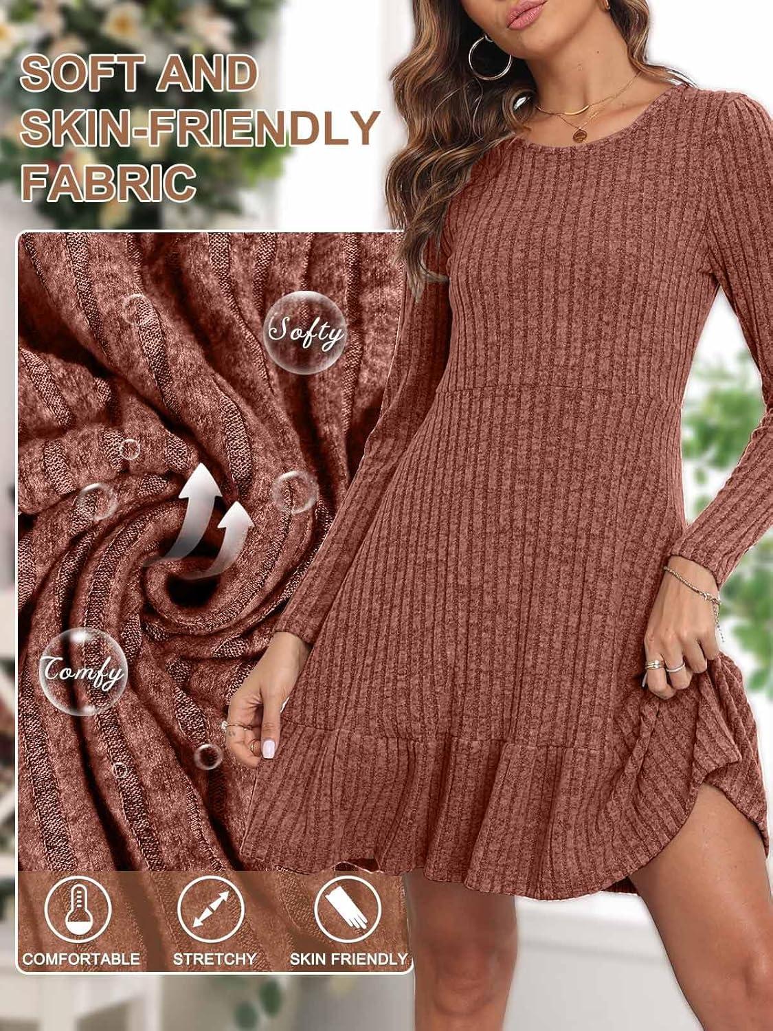 image:imageRobe Hiver Femme Chic et Elegant Manche Longue Robe Pull ALine Col Rond pour Femme Robe Pull Casual Robe Automne et HiverOrange