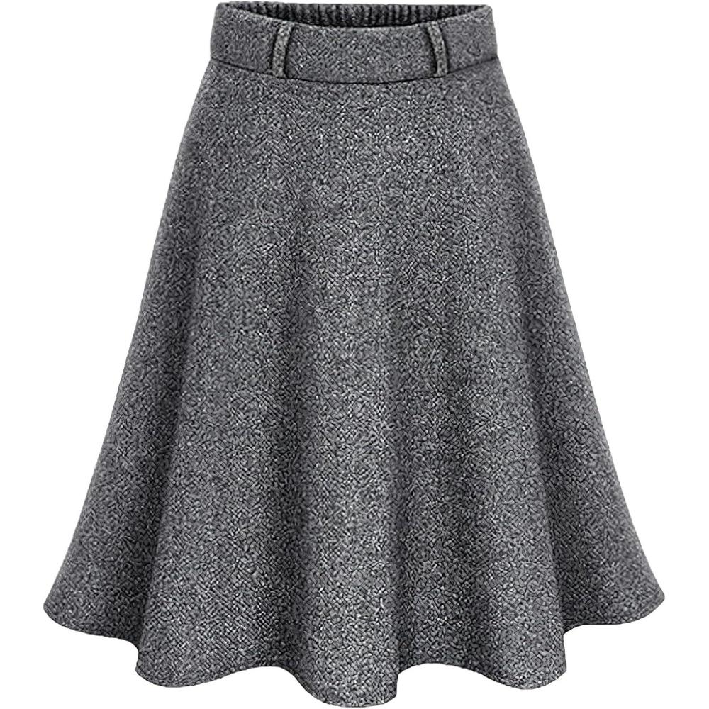 image:imagerismart Jupe en Tweed Femme Longueur Moyenne Taille Haute Ligne A Elastique Dcontracte Jupes de TravailGris
