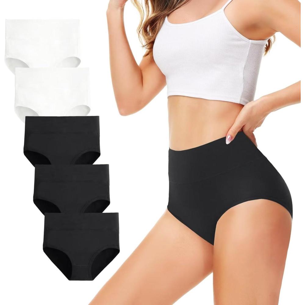 image:imageCulotte Femme Lot de 5 Coton Taille Haute Slips Elasticit sousVtements3noir2blanc