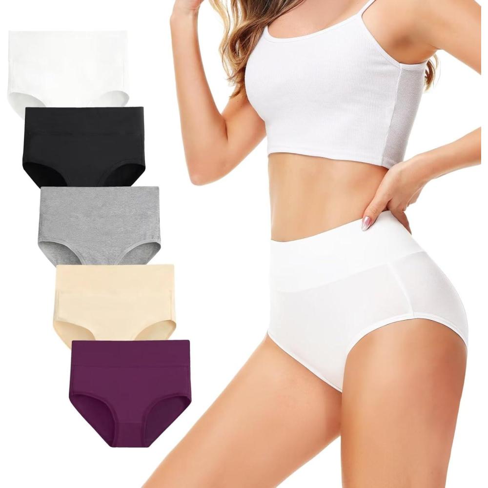 image:imageCulotte Femme Lot de 5 Coton Taille Haute Slips Elasticit sousVtementsMulticouleur15