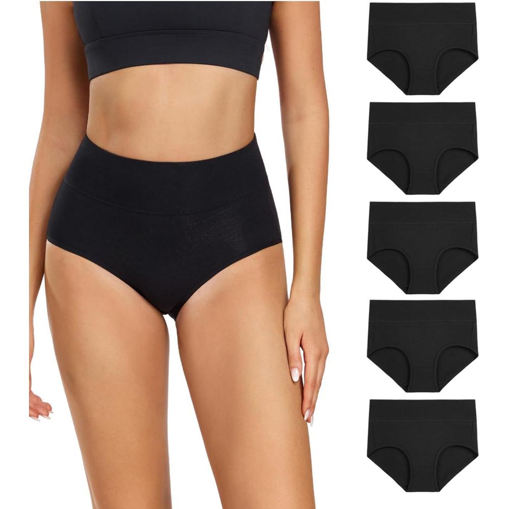 image:imagewirarpa Culotte Femme Coton Taille Haute Slips Lot de 5Lot de 5 Noir