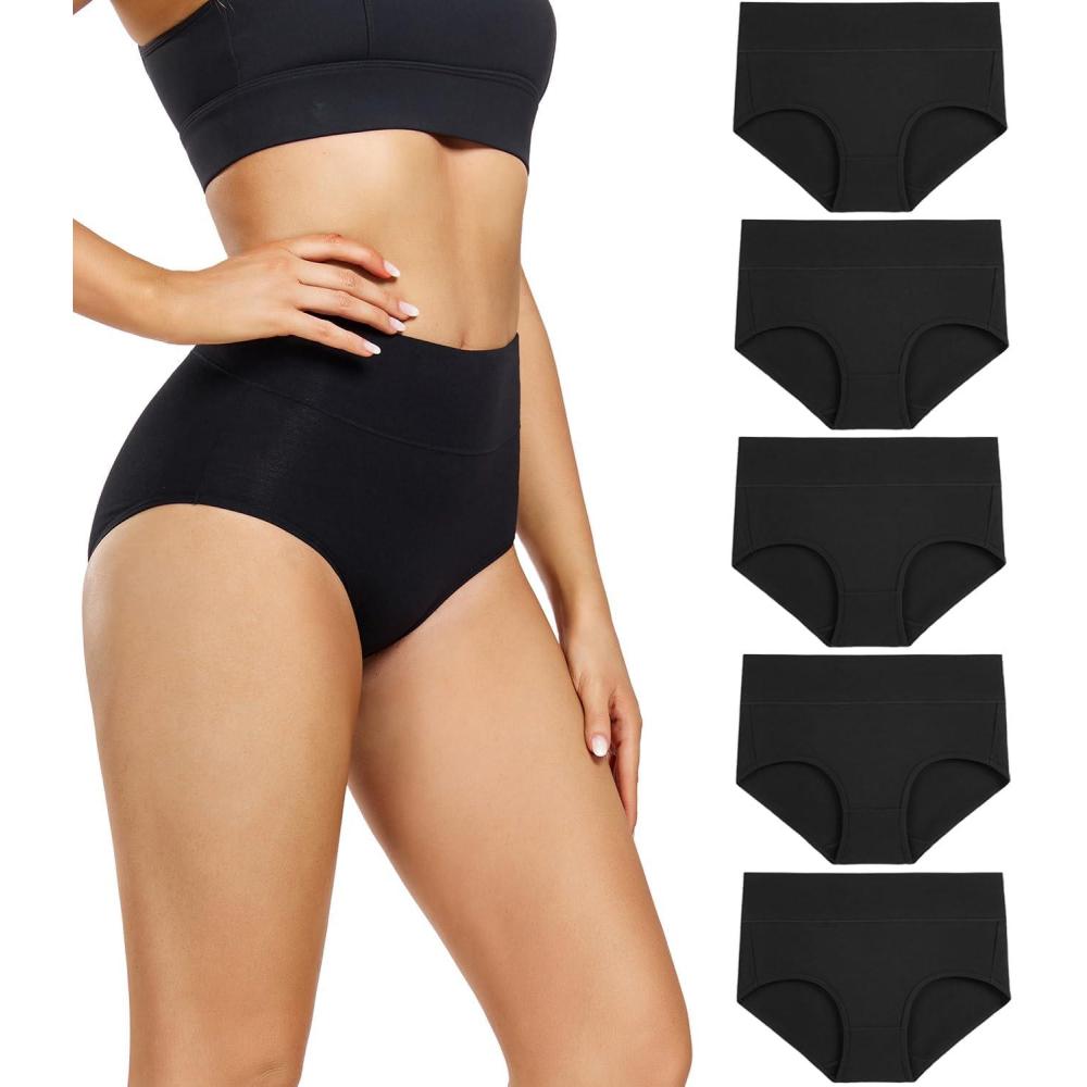 image:imagewirarpa Culotte Femme Coton Taille Haute Slips Lot de 5Noirlot de 5