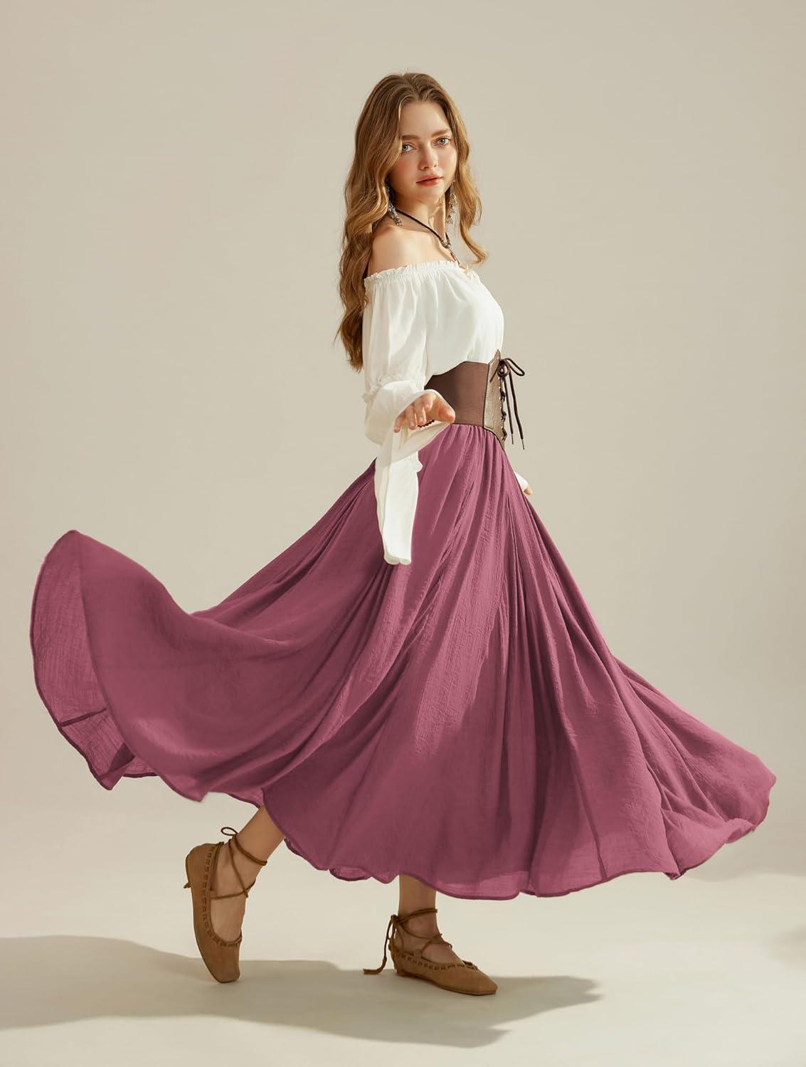 image:imageSCARLET DARKNESS Jupe Longue Mdivale pour Femme ALine dhiver Taille lastiqueBordeaux