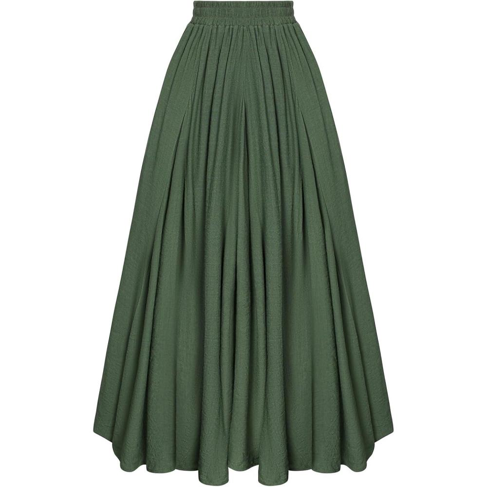 image:imageSCARLET DARKNESS Jupe Longue Mdivale pour Femme ALine dhiver Taille lastiqueVert Olive