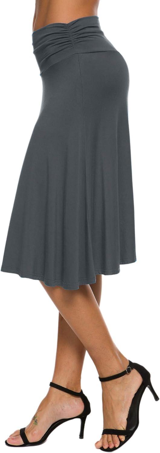 image:imageEXCHIC Femme lgant Taille Elastique ALigne Yoga Jupe Solide t Midi JupeArdoise
