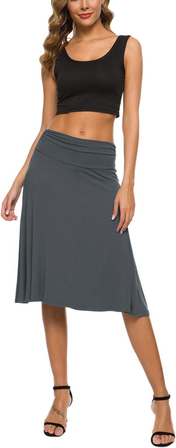 image:imageEXCHIC Femme lgant Taille Elastique ALigne Yoga Jupe Solide t Midi JupeArdoise
