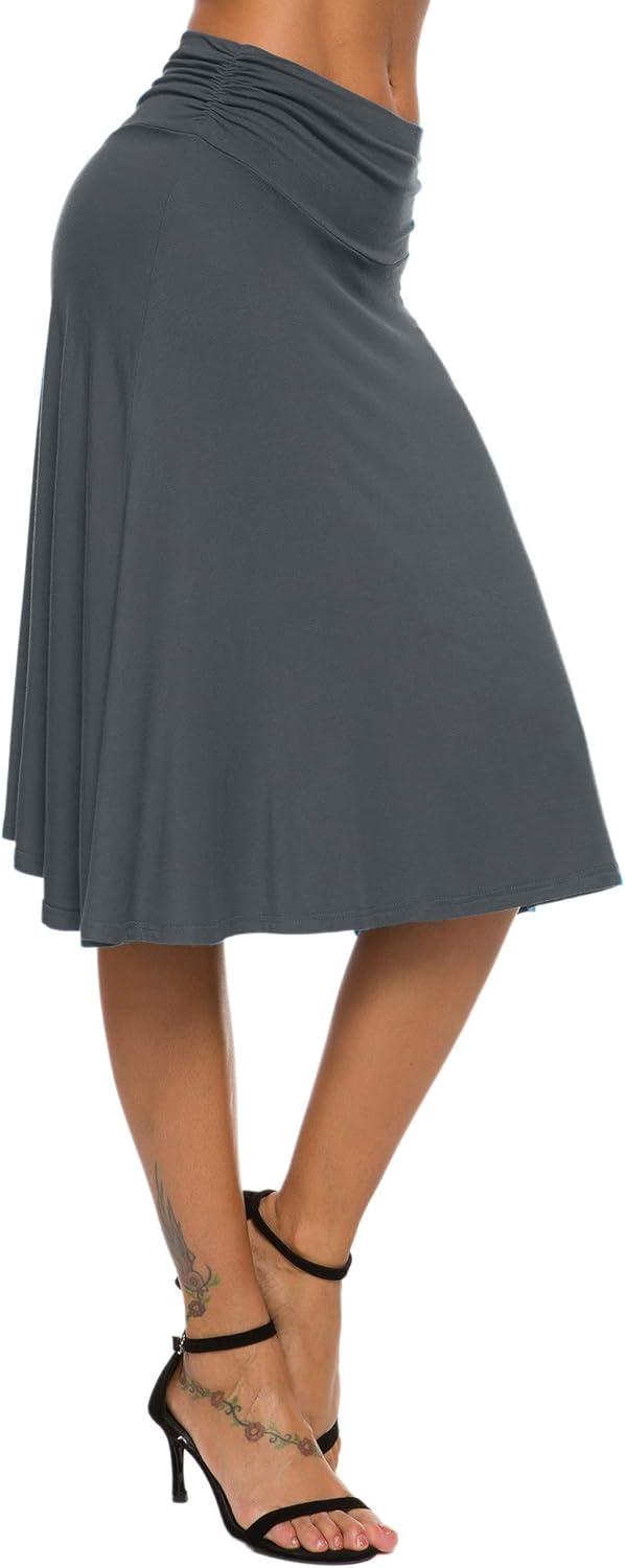 image:imageEXCHIC Femme lgant Taille Elastique ALigne Yoga Jupe Solide t Midi JupeArdoise
