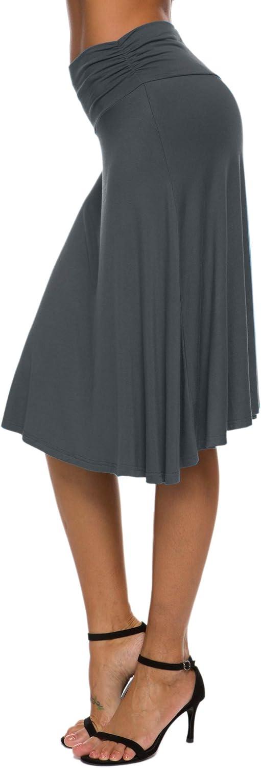 image:imageEXCHIC Femme lgant Taille Elastique ALigne Yoga Jupe Solide t Midi JupeArdoise