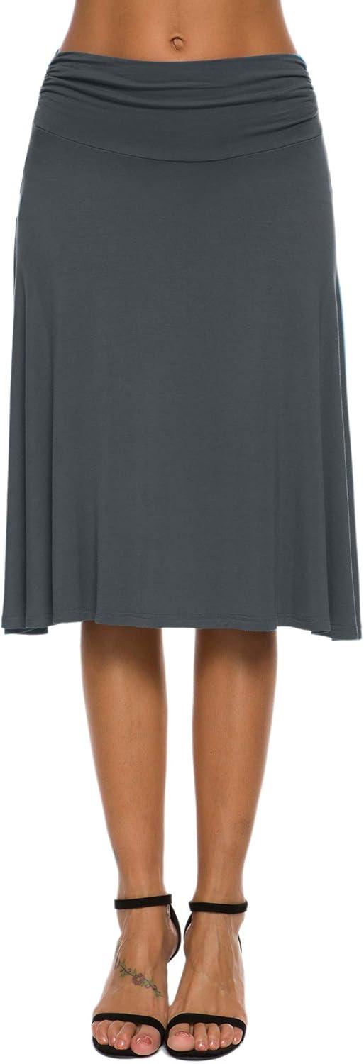 image:imageEXCHIC Femme lgant Taille Elastique ALigne Yoga Jupe Solide t Midi JupeArdoise