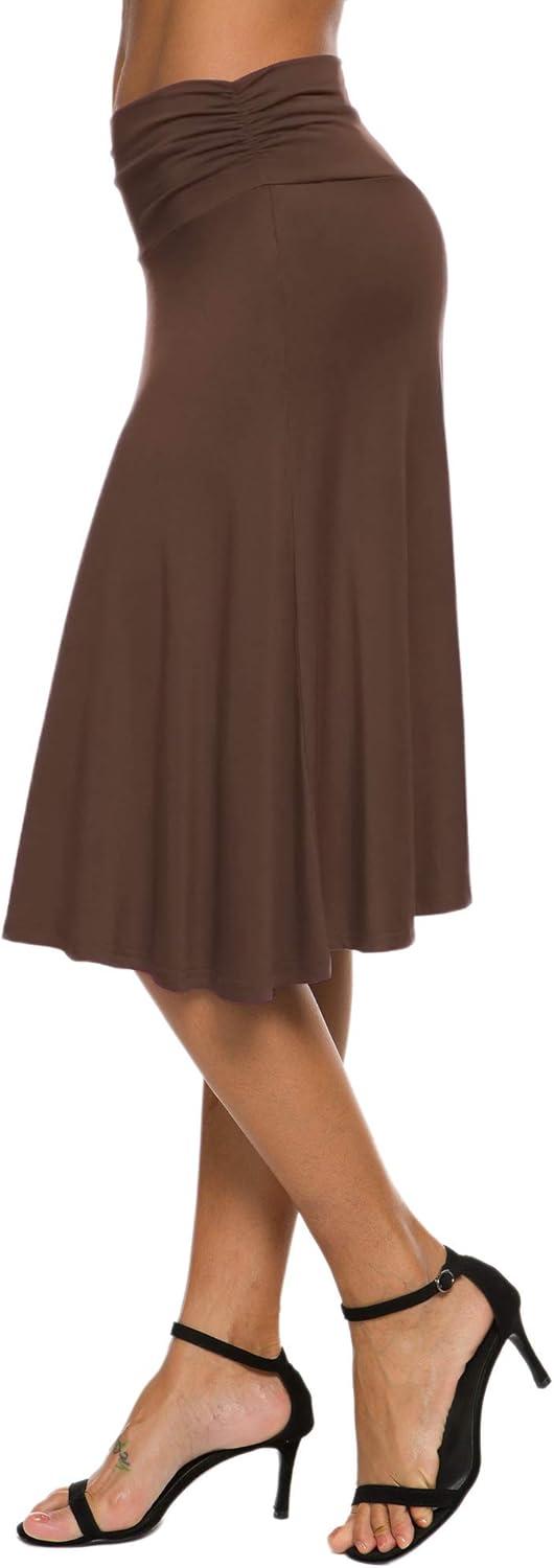 image:imageEXCHIC Femme lgant Taille Elastique ALigne Yoga Jupe Solide t Midi JupeCoco