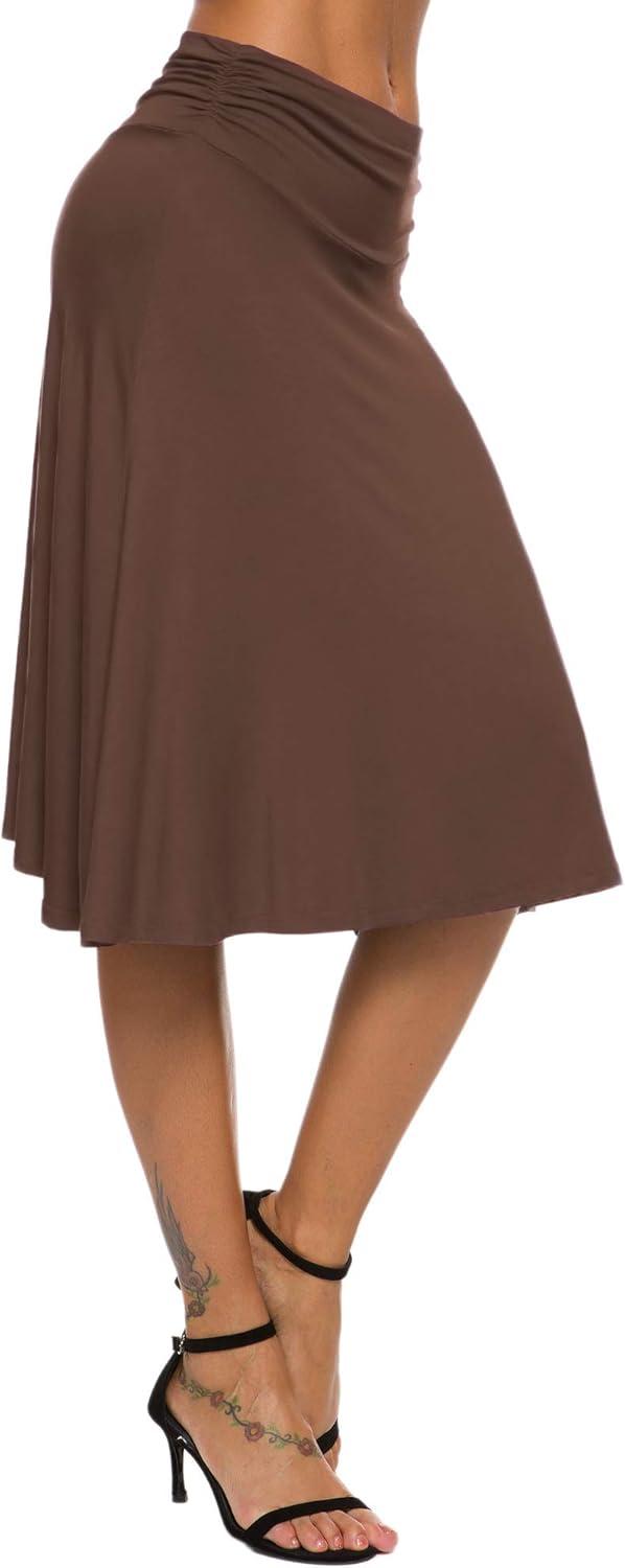 image:imageEXCHIC Femme lgant Taille Elastique ALigne Yoga Jupe Solide t Midi JupeCoco