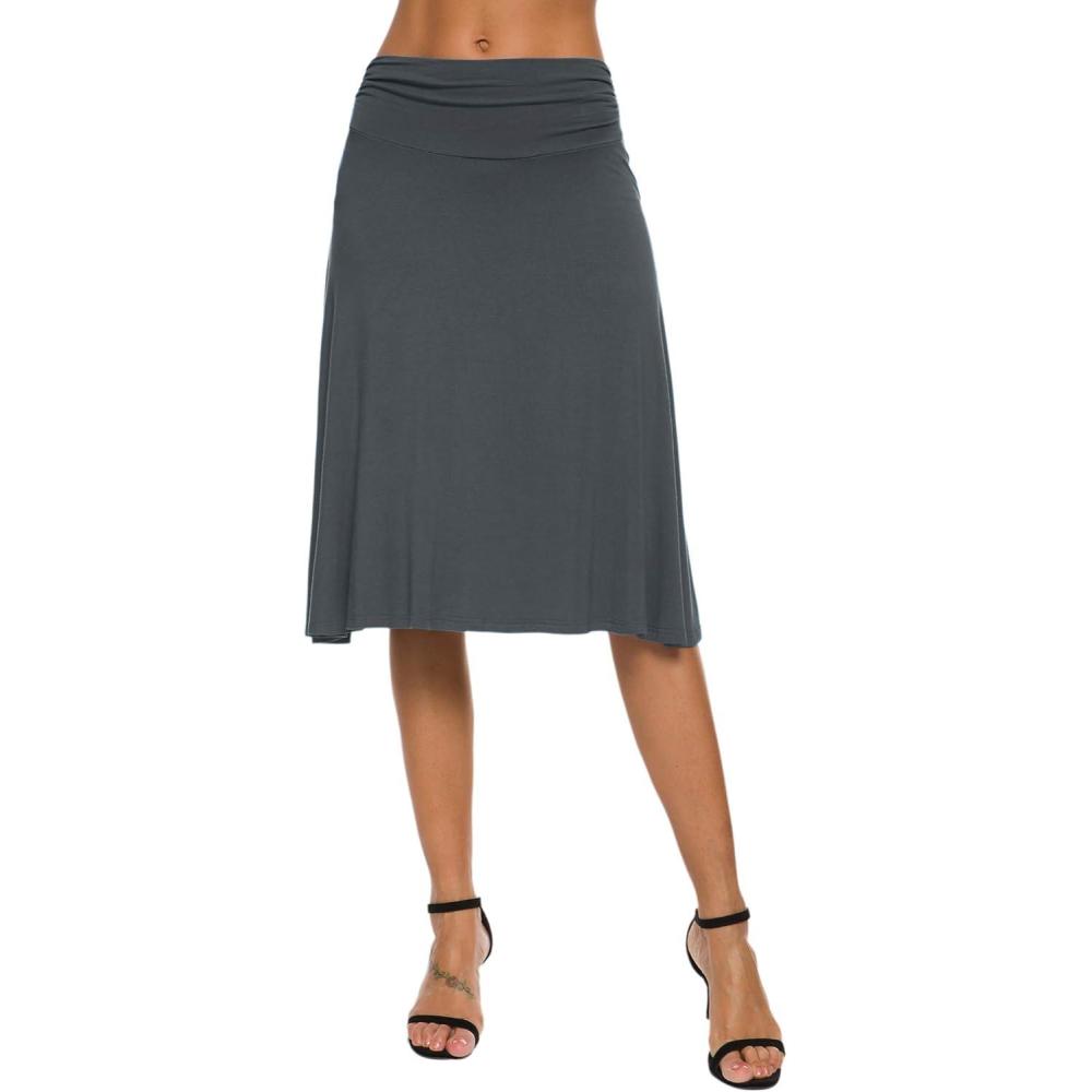 image:imageEXCHIC Femme lgant Taille Elastique ALigne Yoga Jupe Solide t Midi JupeArdoise