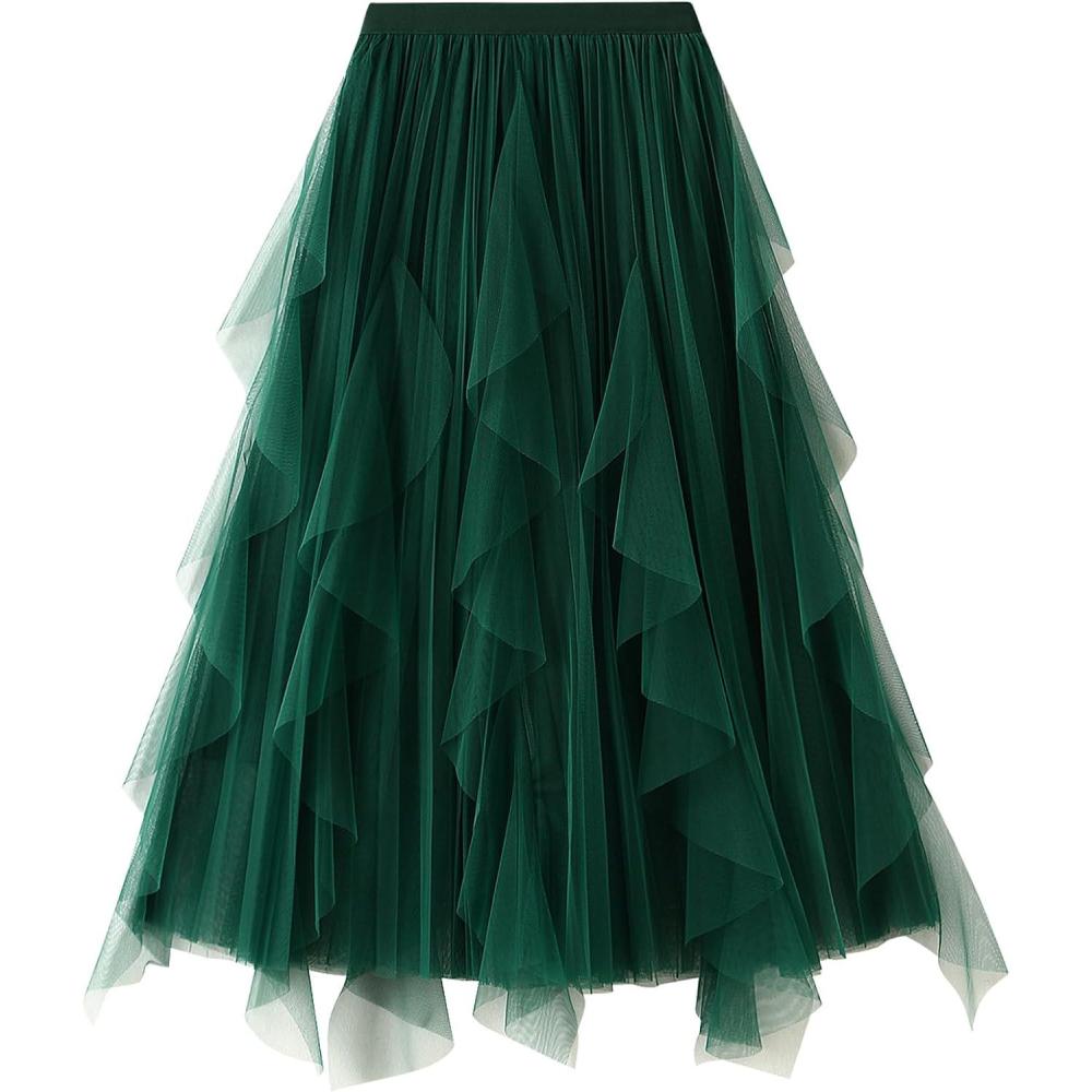 image:imageJupe en Tulle pour Femmes Jupe en Tulle Vintage Longue lastique et lgante Jupe en Tulle superpose pour Tous Les Jours pour Le Bal de Fin danneVert