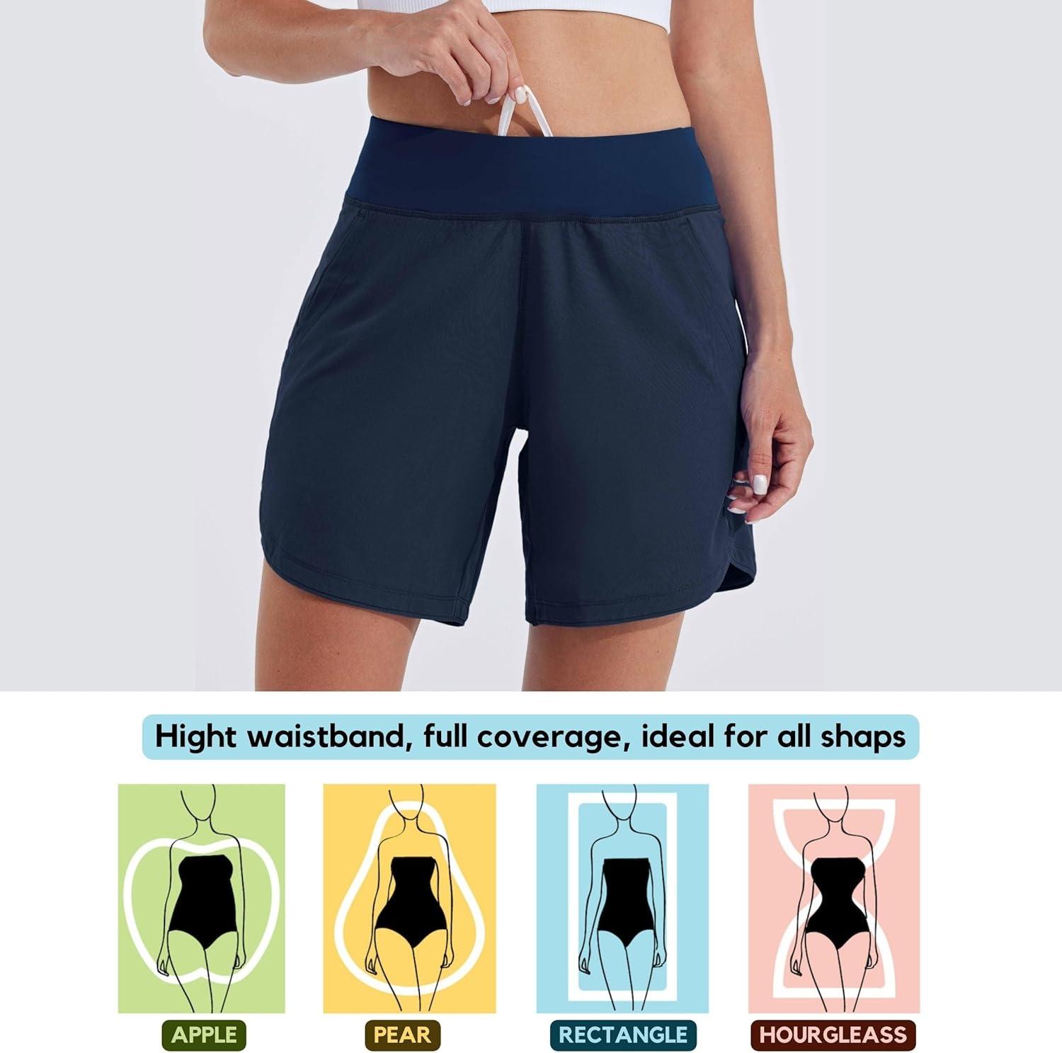 image:imageWILLIT Short de bain pour femme Schage rapide Taille haute Protection UVA UPF50 Avec poches doublesBleu Marine