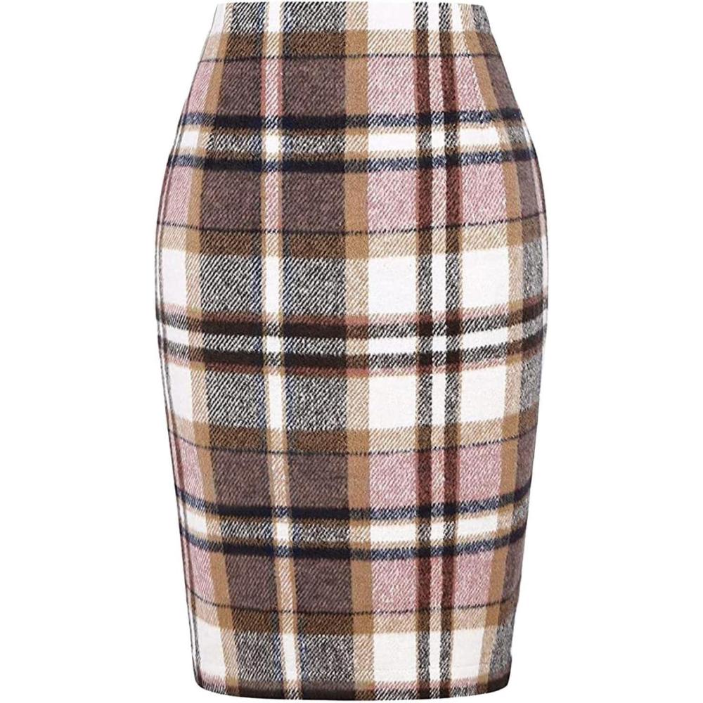 image:imageJupes courtes sexy pour femme Jupe milongue en laine avec fente Pour lhiver Taille haute Moulante Longueur genou Avec fente Avec pois Rose XL