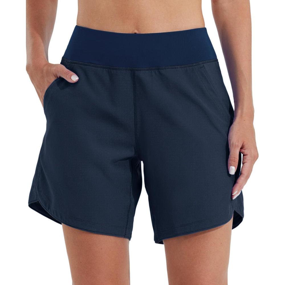 image:imageWILLIT Short de bain pour femme Schage rapide Taille haute Protection UVA UPF50 Avec poches doublesBleu Marine